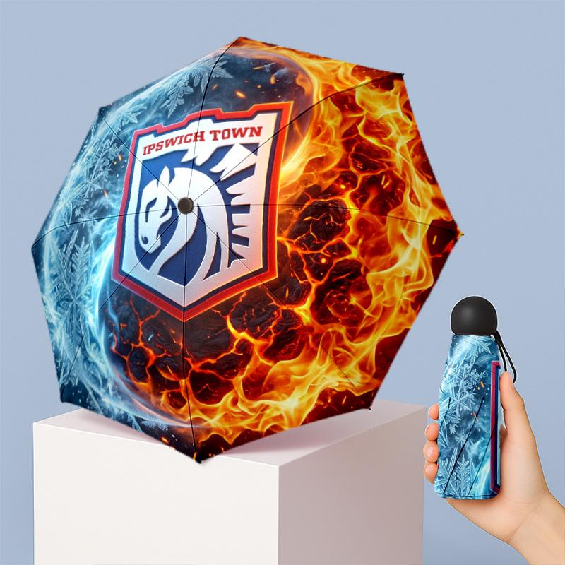 Ipswich Town Football Pattern Printed Mini 5 Folds 8 Ribs Compact Umbrella Windproof Waterproof Lightweight Portable Folding