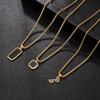 18K Gold Plated Titanium Steel Necklace with Geometric Pendant and Pearl Chain