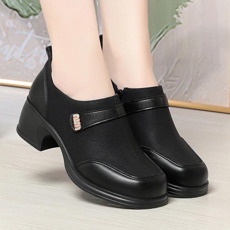 Весна и Осень Слипоны Весенние Мягкие Туфли Женские Винтажные Женские Туфли-Лодочки на Толстом Высоком Каблуке Обувь на Платформе Ретро Коричневый Повседневный Мама 35 чёрный 3290₽