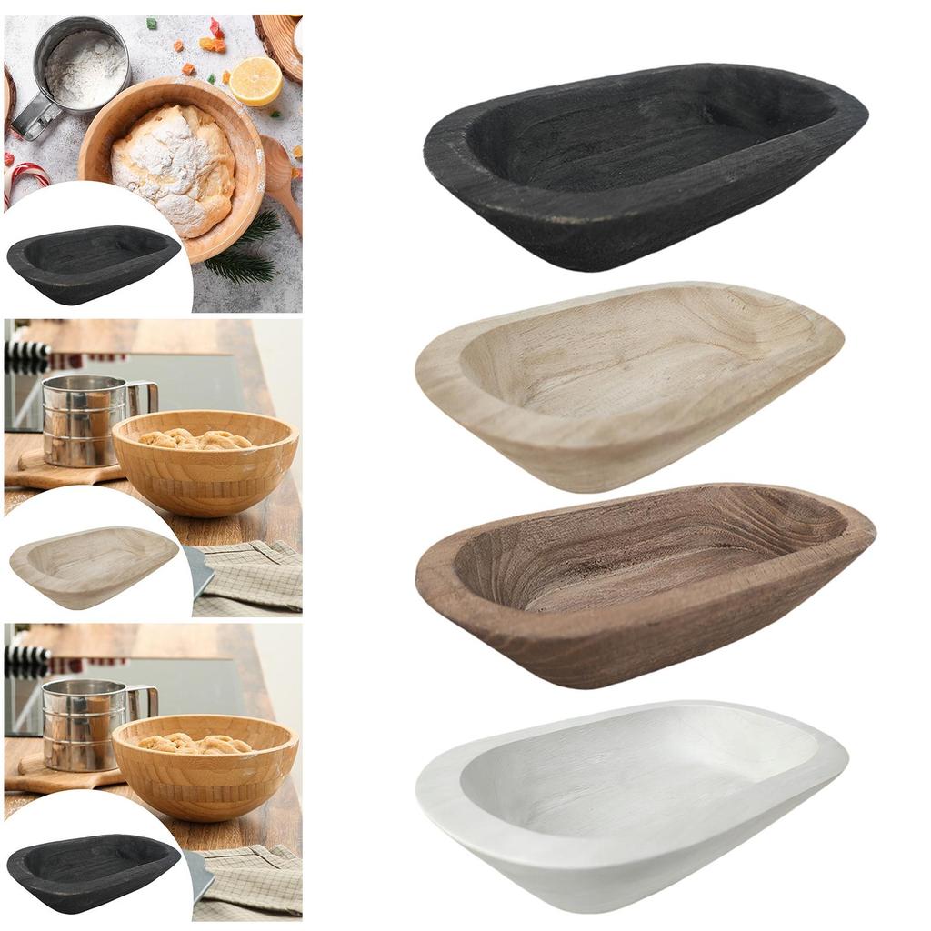 Decorative Wooden Storage Tray Hand Carved Bowl for Candle Tabletop Display for Kitchen or Living Room