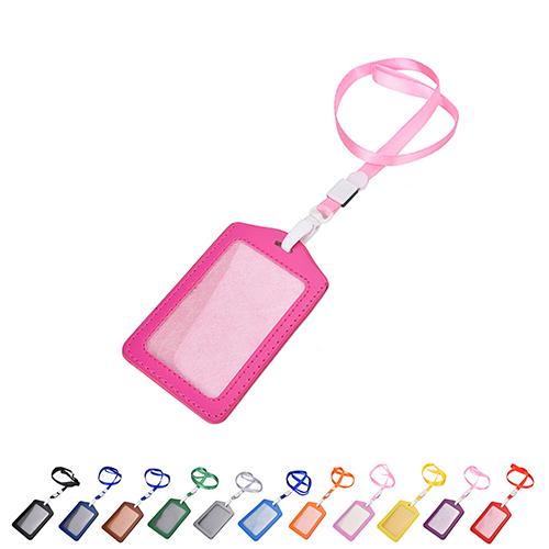 Vertical Transverse Plastic Id Name Card Holder Work Badge W/ Lanyard