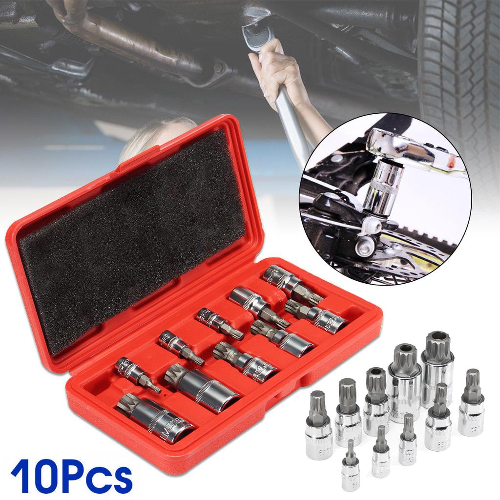 New 10pc Bit Socket Set XZN 12 Point MM Triple Square Spline Tamper Proof Bits