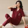 1011 Summer New Couple Pajamas Pure Cotton Red Natal Year Short-sleeved Trousers Set Wedding Men's and Women's Loungewear