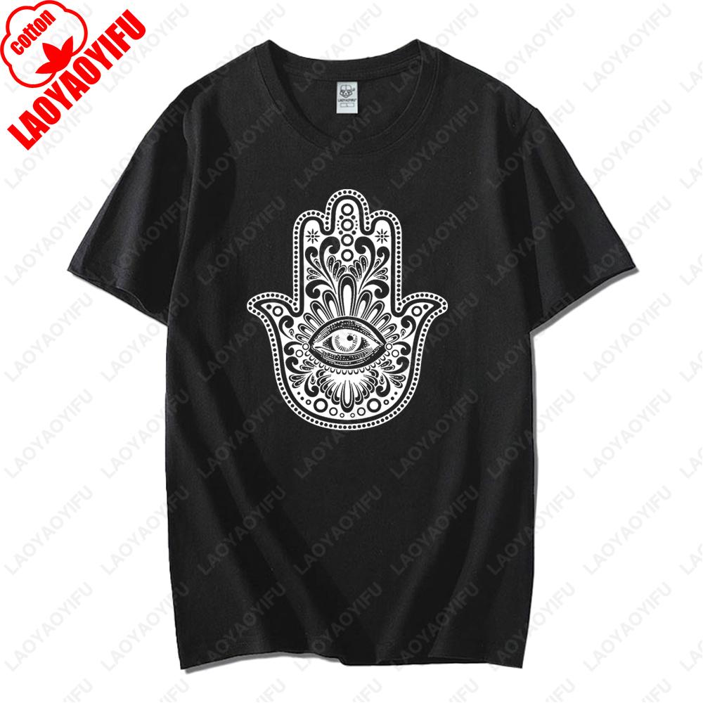 Men Women Hamsa Hand TShirt with Eye Protection Graphic Printed Tees Classic Fashion Cotton Streetwear Unisex Casual Design Tops