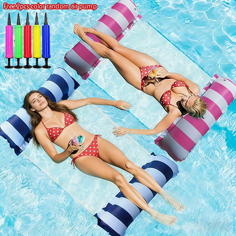 

2pcs Pool Floats with 2pcs Pump | Foldable Striped Swimming Floats for Pool Parties and Beach Use, Made of PVC Pool Accessories