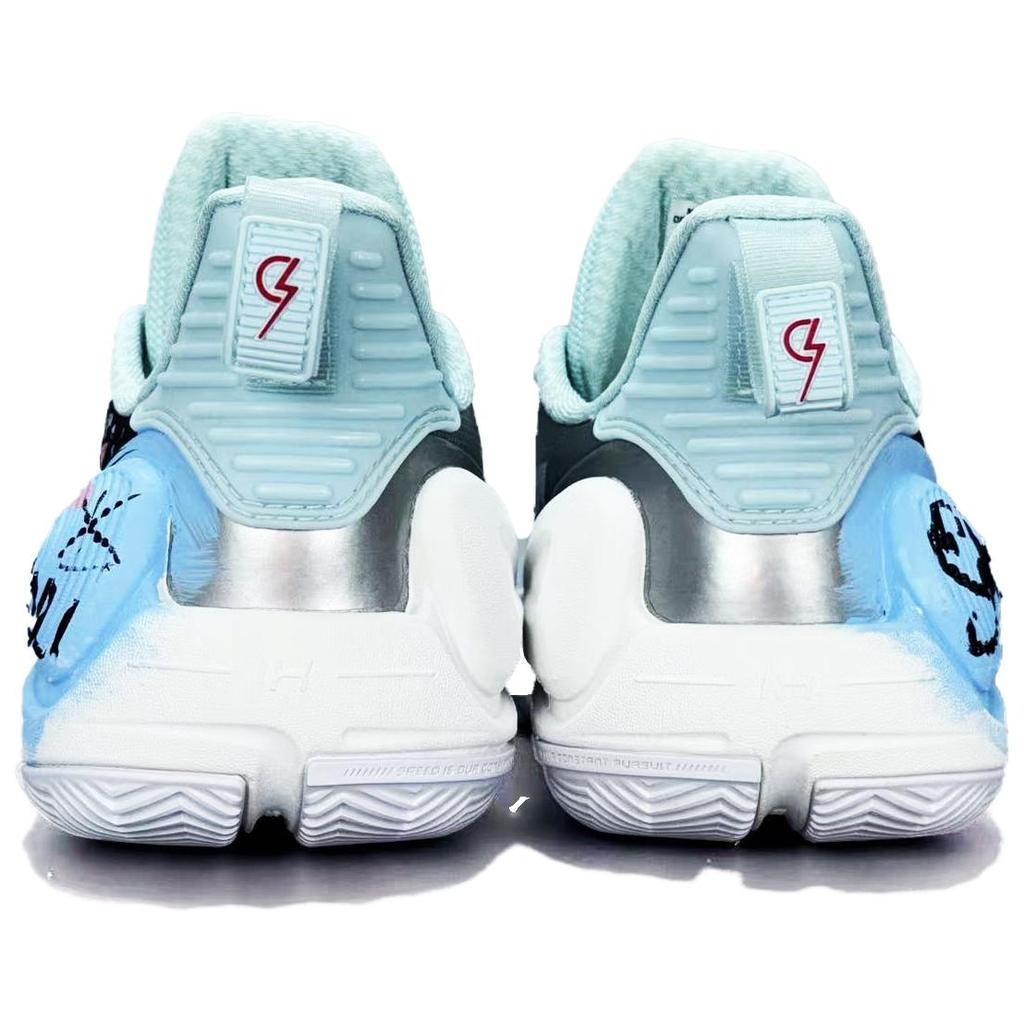 Li Ning Speed 9 Graffiti American Style Fabric Abrasion Resistant Lightweight Low top Basketball Shoes Unisex Pink Blue ABPT001-6()