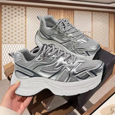 Dad Shoes Women's Shoes Ins Tide 2024 New Spring Platform Sneakers Mesh Showing Feet Small Casual Shoes