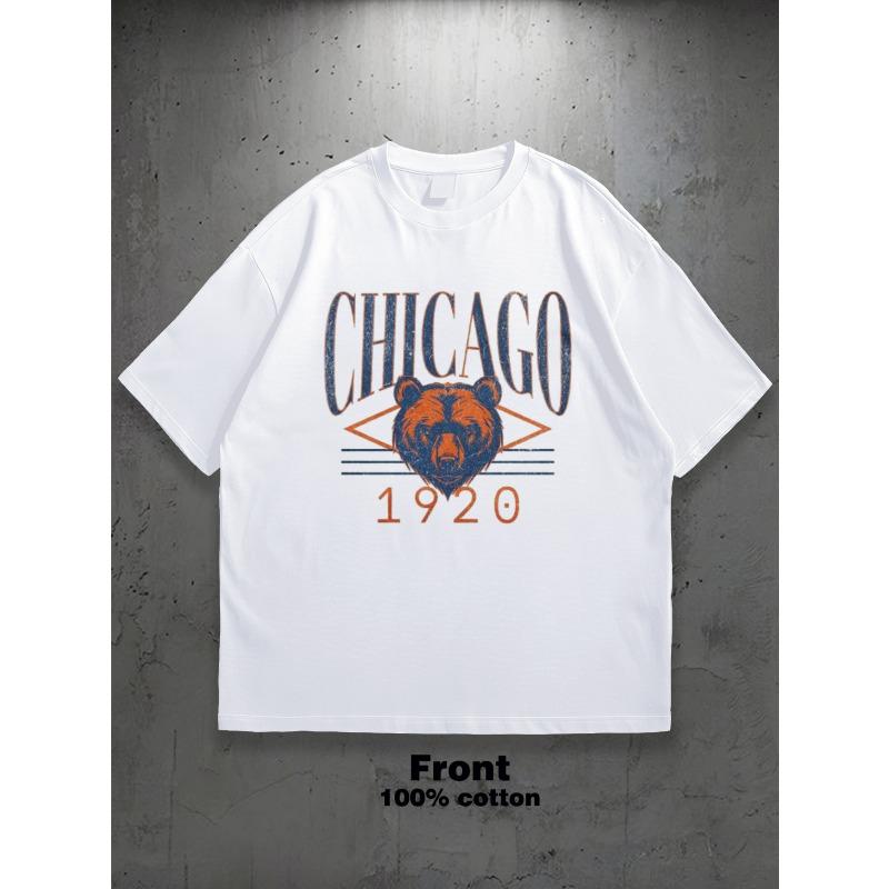European Sizes Men'S Chicago Football Vintage 1920 Graphic T-Shirt - Soft Crewneck Tee with Bear & 1920 Design