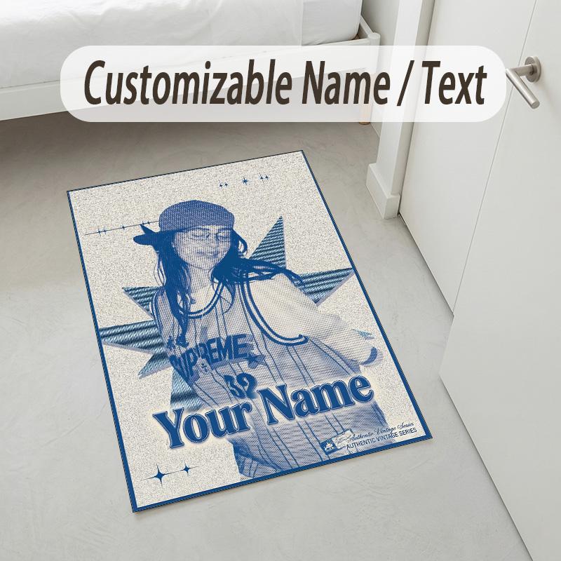 Personalized Crystal Velvet Carpet,Billie Eilish Custom Printed Name, Plush Area Rug For Home Indoor Decor