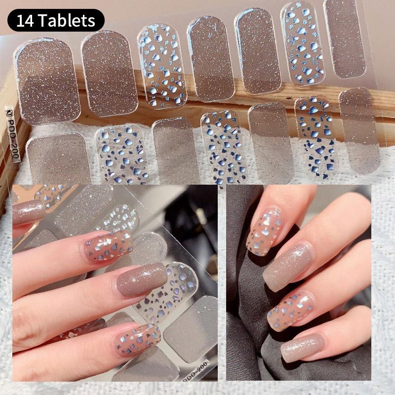 14Tips Gel Nail Stickers Semi Cured Full Cover Stickers Gel Nail Patch Polish Strips DIY Nail Art Making Waterproof Manicure Art