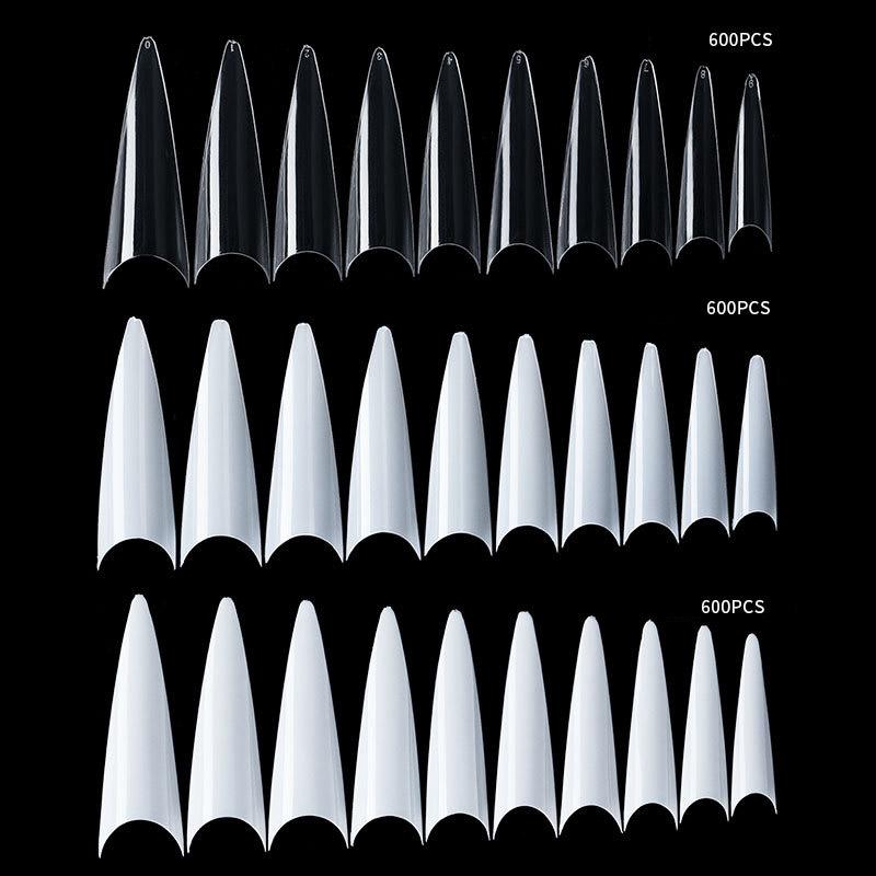 600Pcs Oval Full Coverage False Nails Acrylic Artificial Push-Type Nail Art Almond-Shaped Short Nail Tips Nail Tools