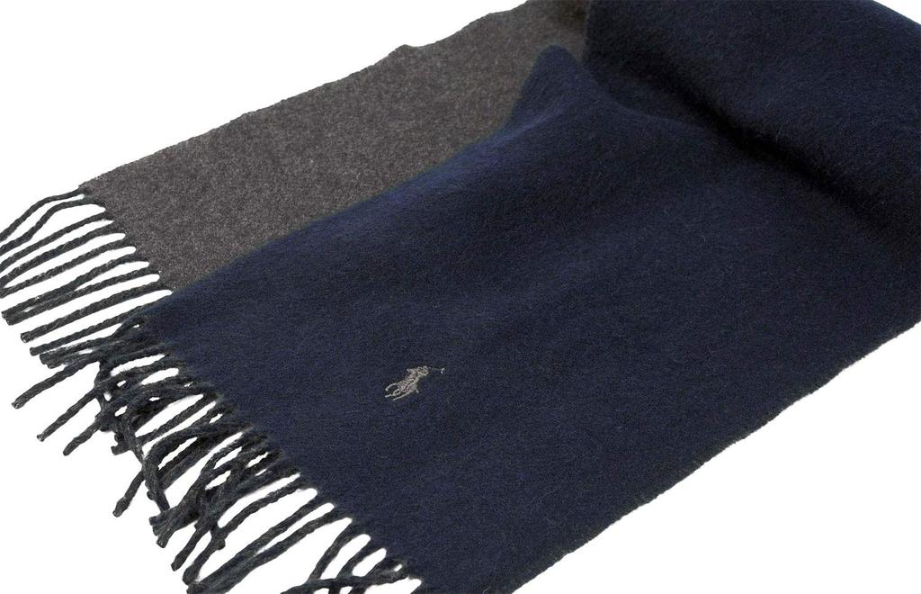 POLO RALPH LAUREN Reversible Scarf PC0455 and Scarf Polo Black x Gray One Size Fits All One-Point Men's Women's [Used]