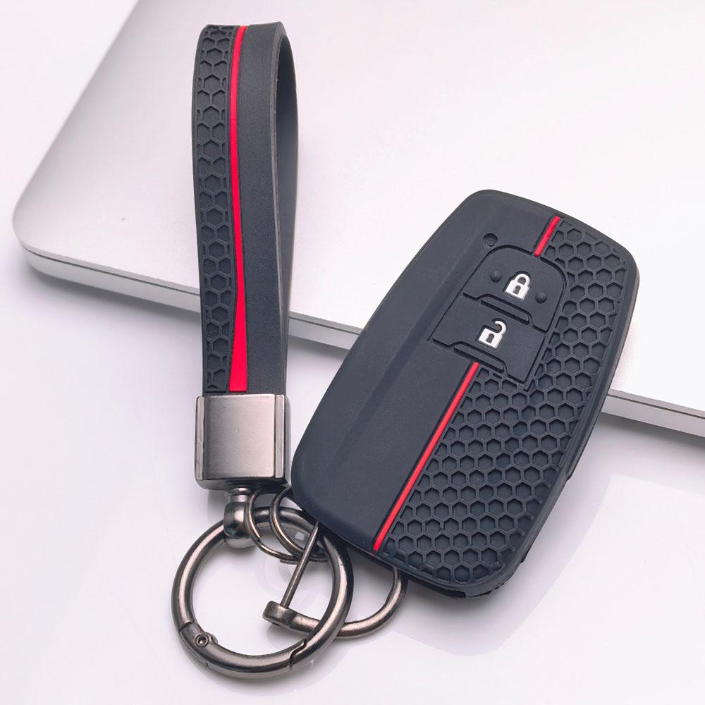 Silicone Car Key Fob Cover with Matching Keychain Compatible with Toyota Corolla Camry RAV4 Highlander Avalon, Fits Toyota Corolla Camry RAV4 Prius