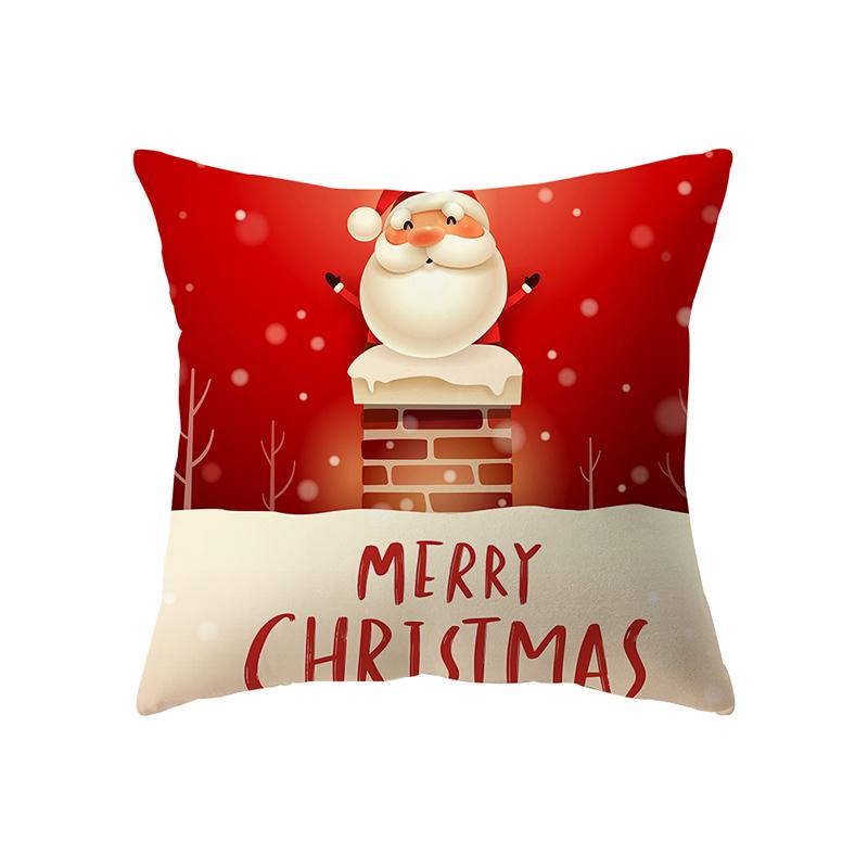 Merry Christmas Santa Claus Print Pattern Cushion Cover Home Living Room Sofa Decoration Square Polyester Pillow Pillow Cover