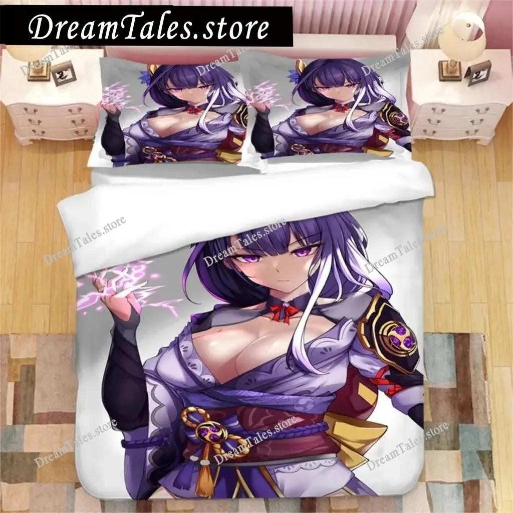 Genshin Impact Raiden Shogun 3D Printed Bedding Set Duvet Covers Pillowcases Comforter Bedding Set Bedclothes Duvet Cover741