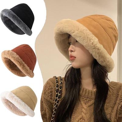 Hut weibliche Tasche Kopfhut Plüschhut weiblicher Fischerhut kleiner lockerer Thermohut vielseitiger Kältehut weiblich
