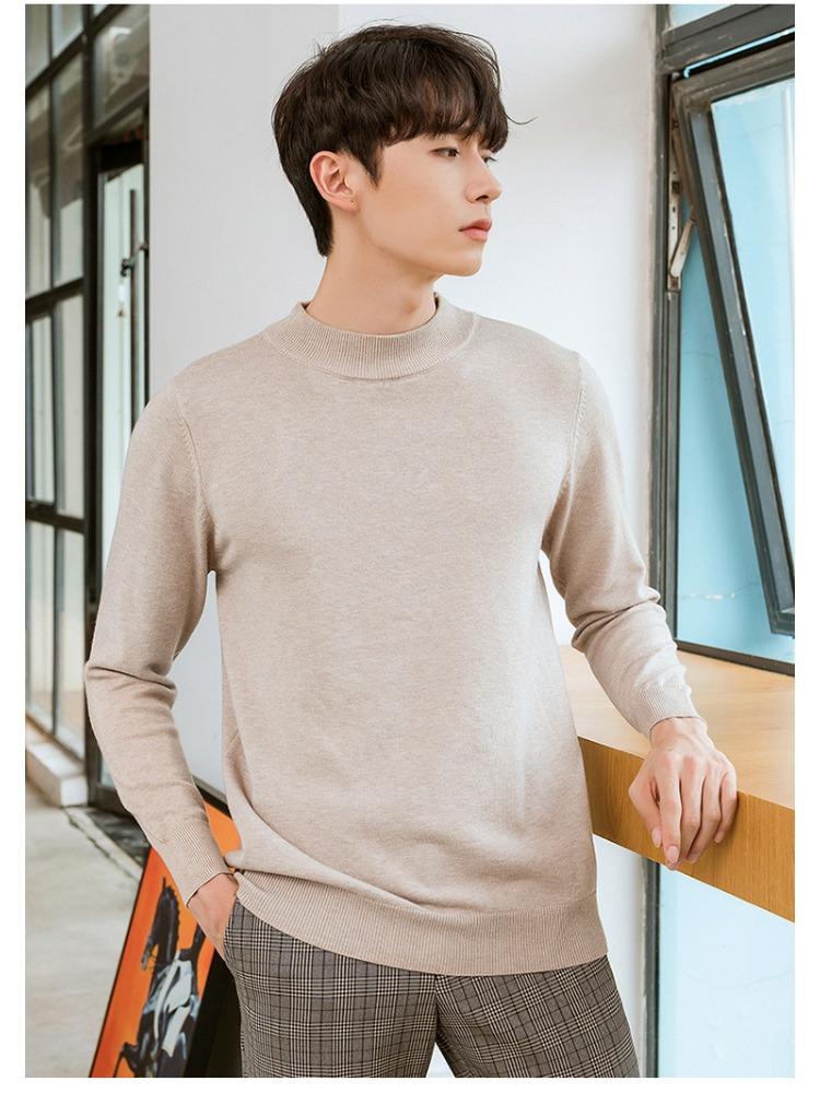 Semi-turtleneck Sweater Men's Soft Fit Knit Sweater Solid Color Casual Warm Long-sleeved Versatile Wool Bottoming Shirt Tide