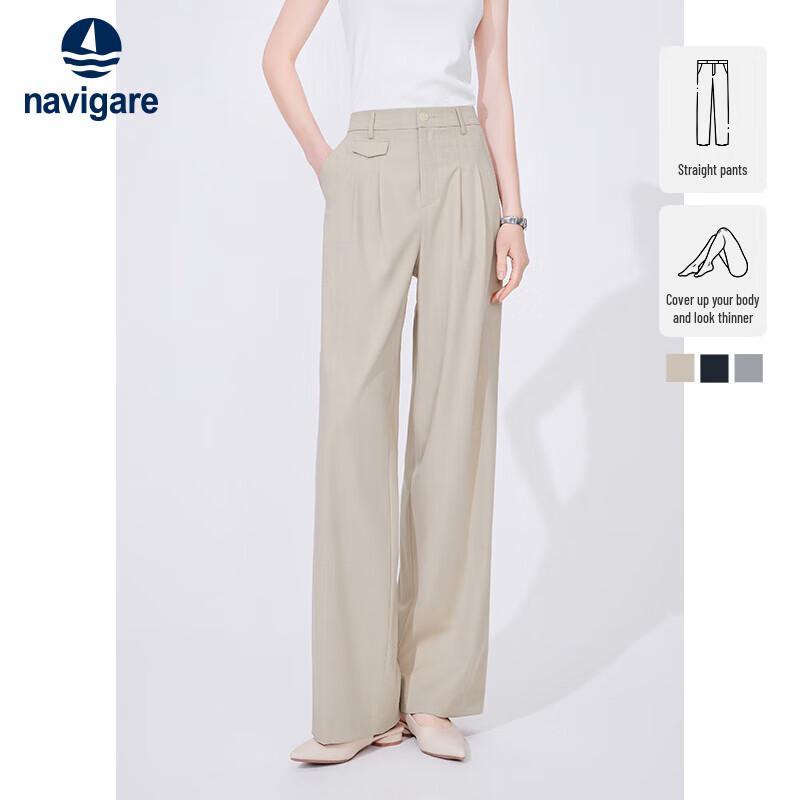Navigare Women's Cinched Waist Wide-Leg Straight Pants