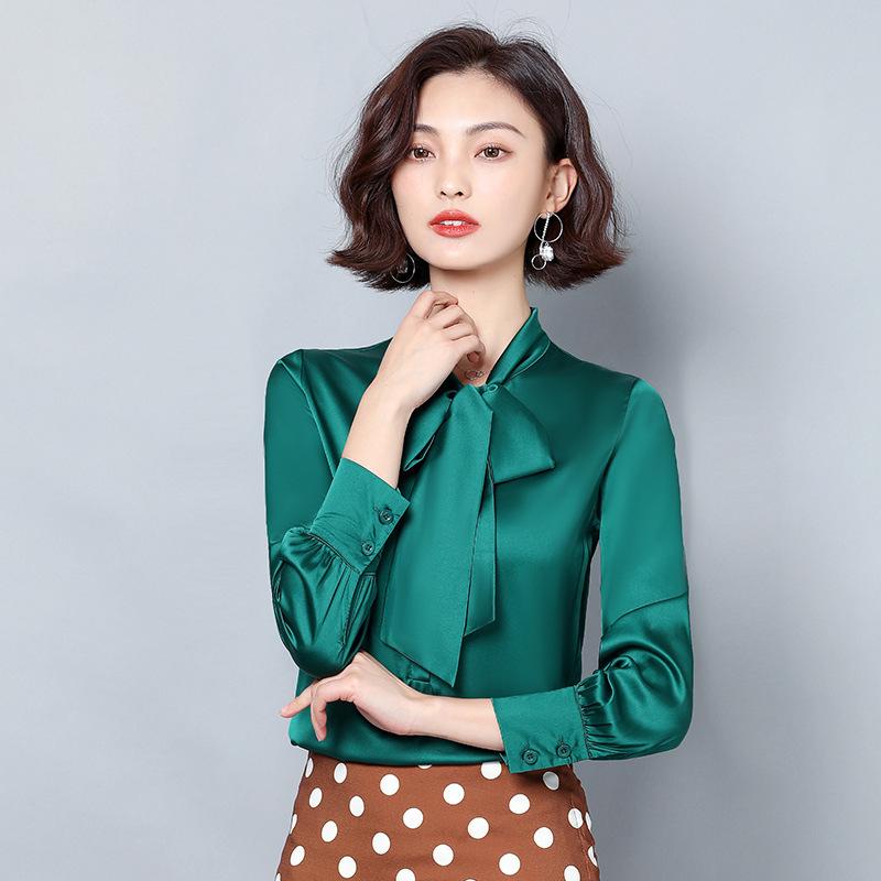 2025 Neues Damen Übergröße Langarm Maulbeerseidenhemd: Vielseitige Unifarbe für Frühling & Herbst