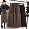 DIMANAF 2024 Neue Herbst Winter Plus Größe Lange Frauen Röcke Elastische Taille A-linie Übergröße Dame Elegante Hohe Taille Röcke