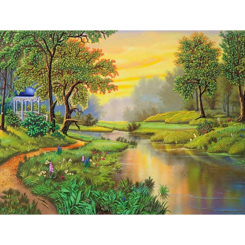 Pictură cu diamant 5D DIY Lake Full Drill Broderie cu diamante Poză din copac cu strasuri Peisaj Cucitură Decor de perete