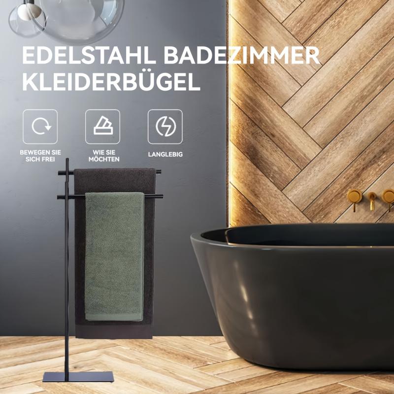 Modern 2-Tier Freestanding Towel Rack - Stainless Steel, No Installation Required, Non-Slip Pads for Bathroom Pool Accessories