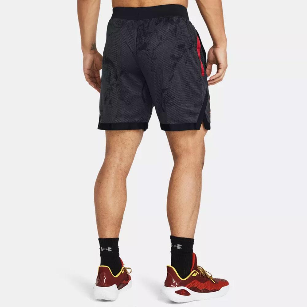 Under Armour Curry X Bruce Lee Collaboration SS24 Spring Collection Fire Element Pattern Printed Mesh Casual Basketball Shorts Men Shorts 1385305-016