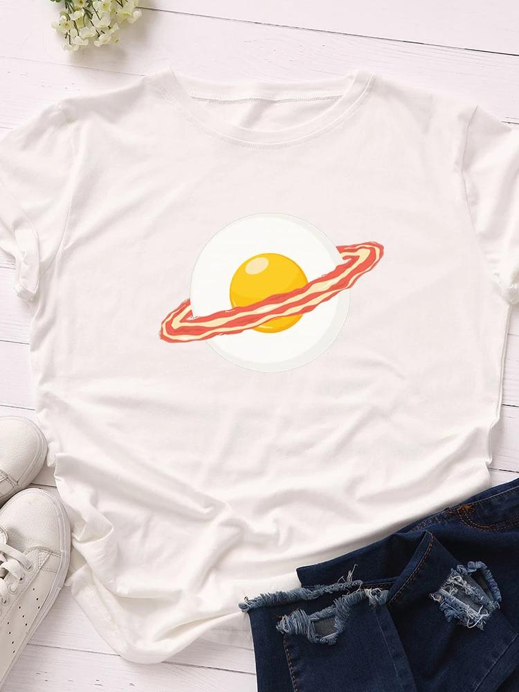 Poached Egg Planet Print Women T Shirt Short Sleeve O Neck Loose Women Tshirt Ladies Tee Shirt Tops Clothes Camisetas Mujer