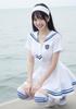 [Rhowena] Sailor Uniform Cosplay Sexy Costume Cute School Uniform White Short-Sleeve Skirt Stockings 3-Piece Set Plus Size Sailor Outfit Cosplay