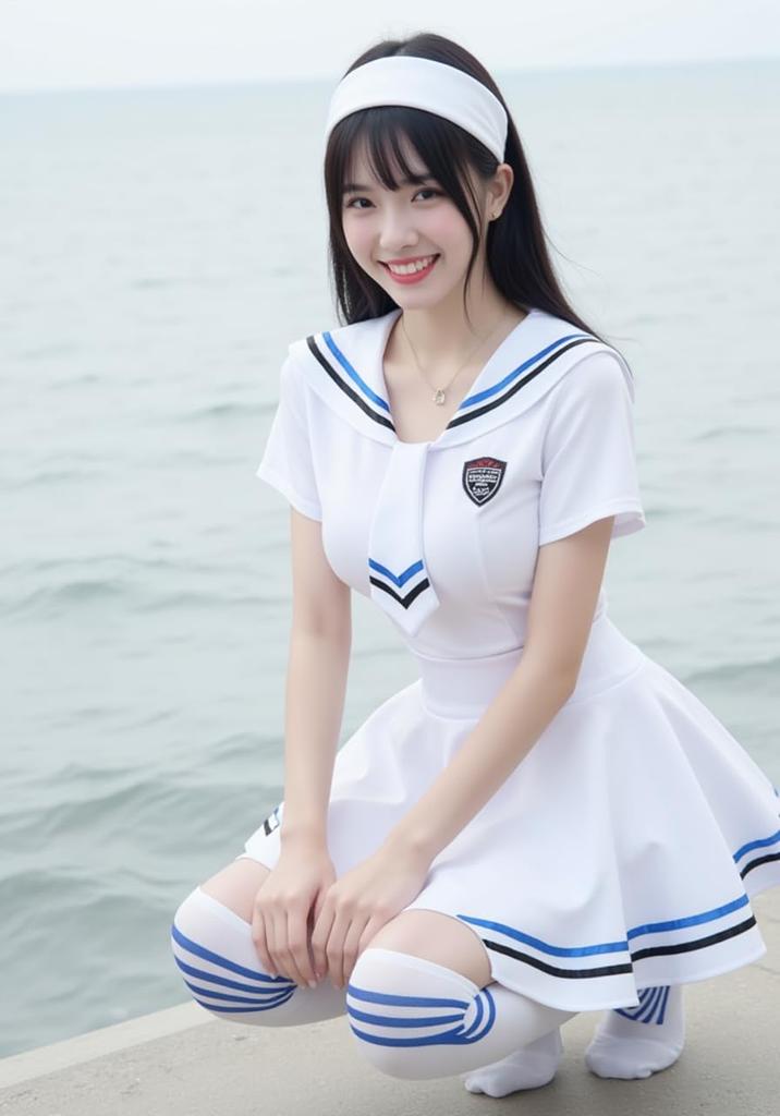 [Rhowena] Sailor Uniform Cosplay Sexy Costume Cute School Uniform White Short-Sleeve Skirt Stockings 3-Piece Set Plus Size Sailor Outfit Cosplay