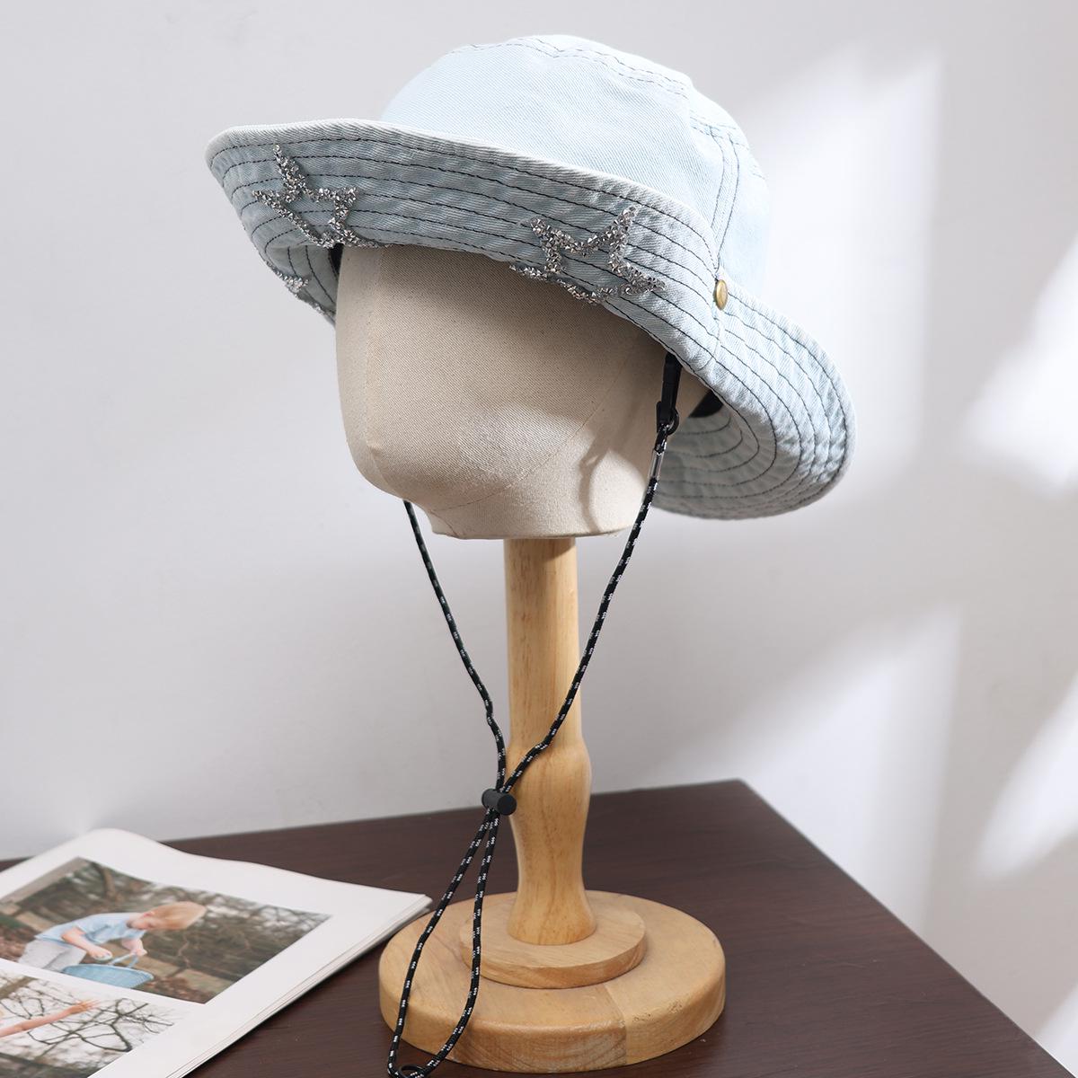

Kids Wide Brim Denim Bucket Hat - Sun Protection for Boys & Girls in Spring/Autumn светло-синий