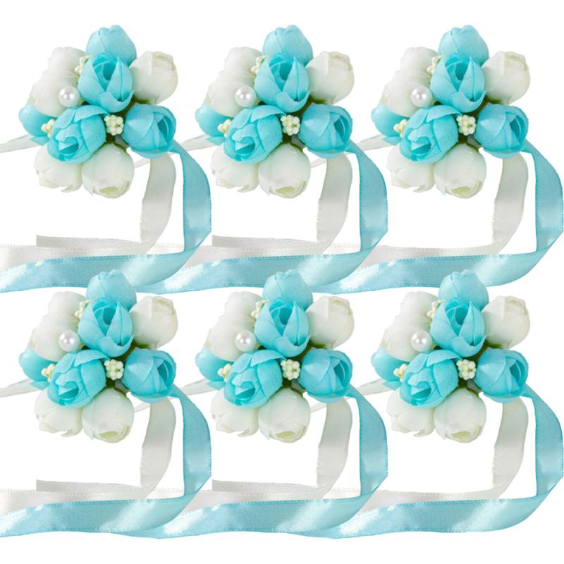 6pcs Wrist Flower Hand Flower Wedding Supplies Accessories For Bride Bridesmaid Party Prom
