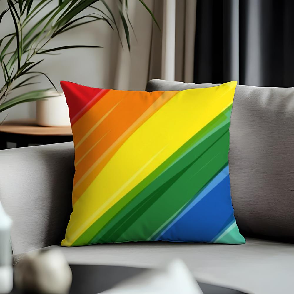 New RRainbow Flaged Cushion Cover Antidustmite Pillowcase Invisible Zipper Silky Short Plush Sofa Cushion Cover