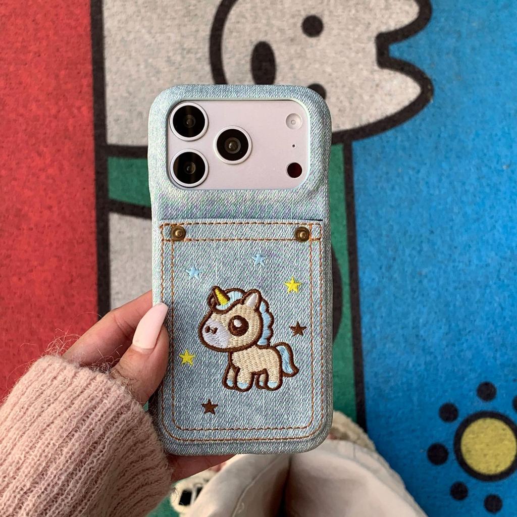 Denim Embroidered Maca Bag for Apple 17Promax Mobile Phone Case iPhone16 Stars 15 Creative 14/13