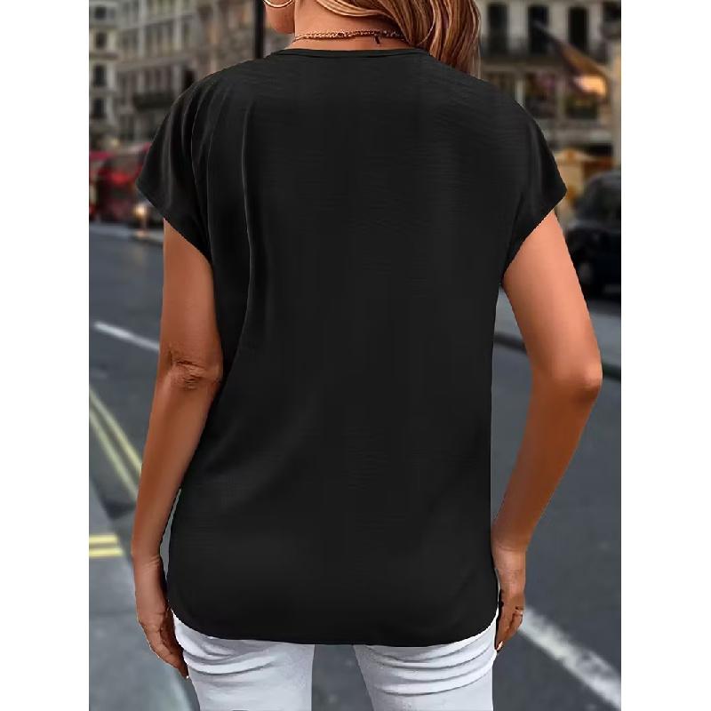 2026 New V-neck Ruffle Short Sleeve Chiffon T-shirt for Women, Summer Elegant Commuting Solid Color Top