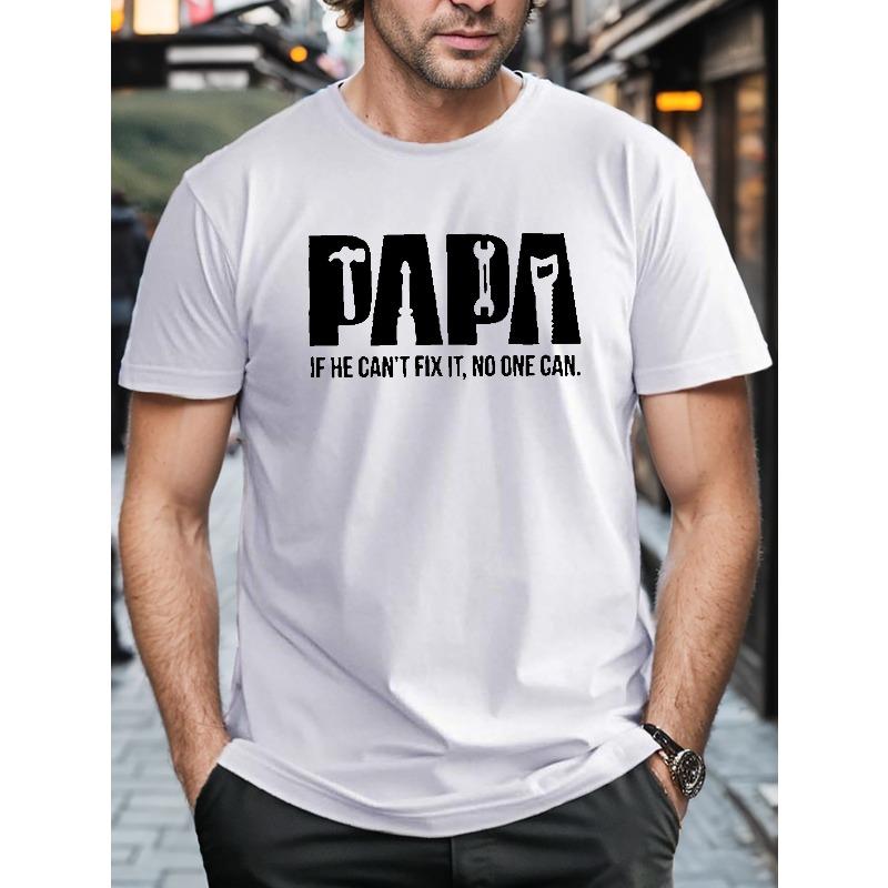 European Sizes Plus Size Men's T-shirt, "PAPA" Graphic Print Tees Trendy Casual Tops For Outdoor
