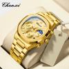 2025 Luxury Watch Men Business Fashion Waterproof Stainless Steel Chronograph Moon Phase Quartz Wristwatch Male Clock