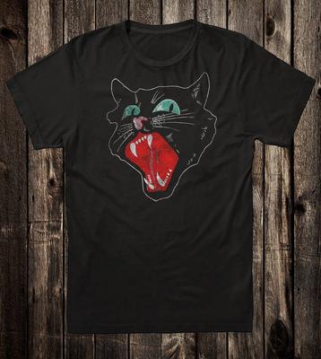Retro Halloween Tee T Shirt Vintage Art Goth Tattoo Spooky Black Cat