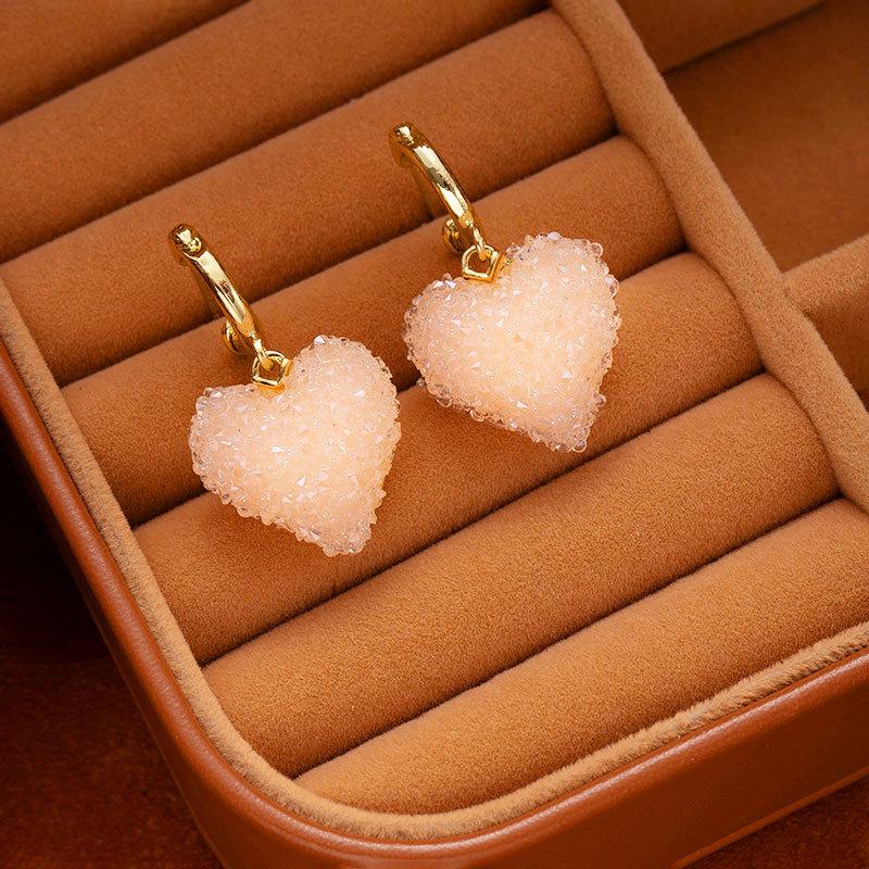 Full Diamond Crystal Love Pendant Earrings Pink Love Earrings Sweet And Gentle Ear Hanging Light Luxury Fashion Earrings