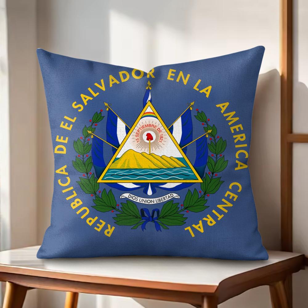 El SSalvador Flag Cushion Cover Natural Linen Organic Fabric DoubleSided Printing Couch Pillow Covers Home Decor