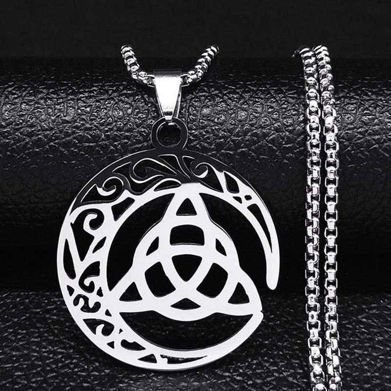 Stainless Steel Celtic Knot Witch Necklace for Men Women Wicca Jewelry Witchcraft Nudo de Bruja N4273