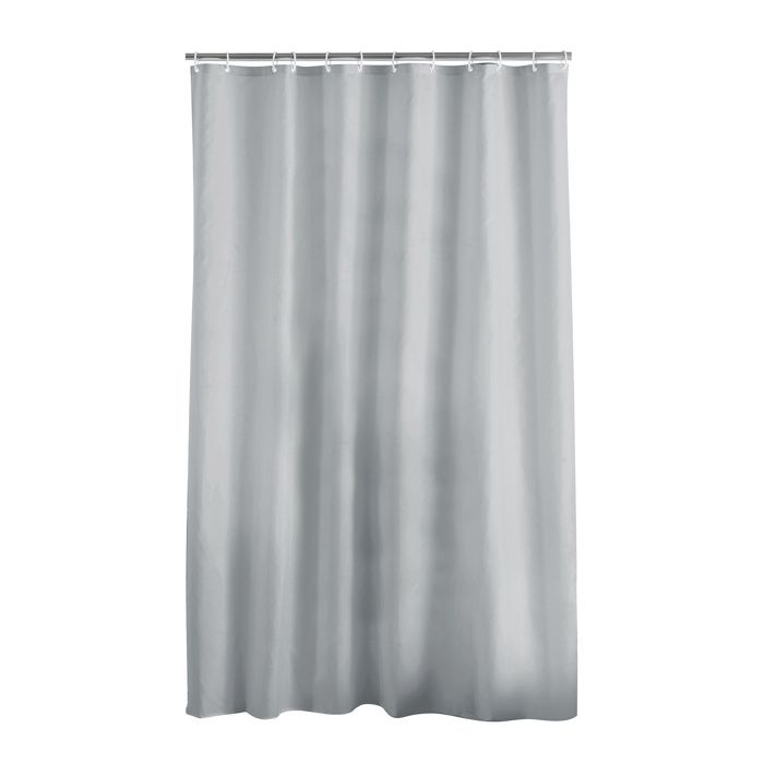 Rideau de douche en polyester uni avec crochets - L 200 x l 180 cm - Gris