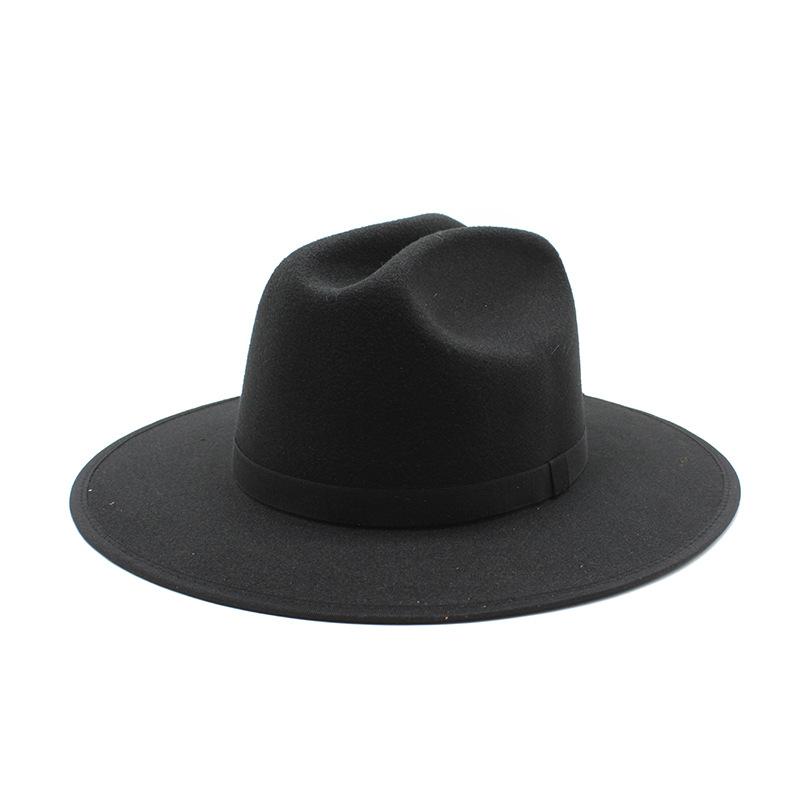Wełniany kapelusz kowbojski, kapelusz typu fedora z taśmą, europejski i amerykański kapelusz jesienno-zimowy