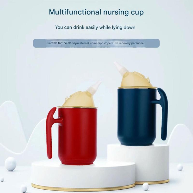 Reusable Drinking Cup 400ml Spill Proof Straw Cup with Handle and Lid For Elderly Kids Bedridden Users 304 Steel Designs