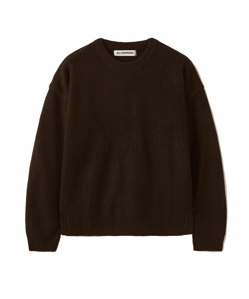 BLOND9 Crew Neck Rib Knit Sweater_Crop Brown
