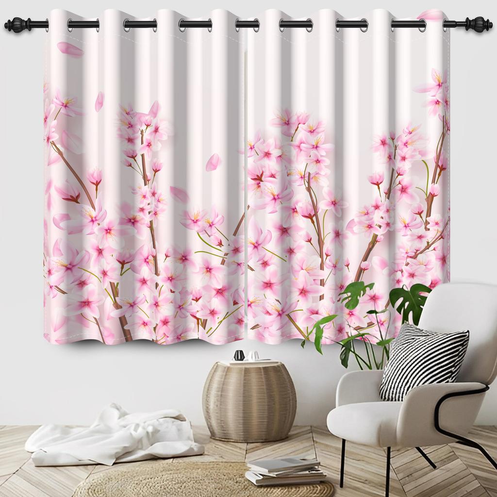 2Pcs Fresh Flowers Window Curtains Children Bedroom Living Room Apartment Indoor Outdoor Thermal Insulated Blackout Curtain
