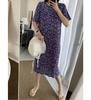 Korean version dress round neck comfortable nightdress women's casual fresh pleated short sleeve floral dress slim dress