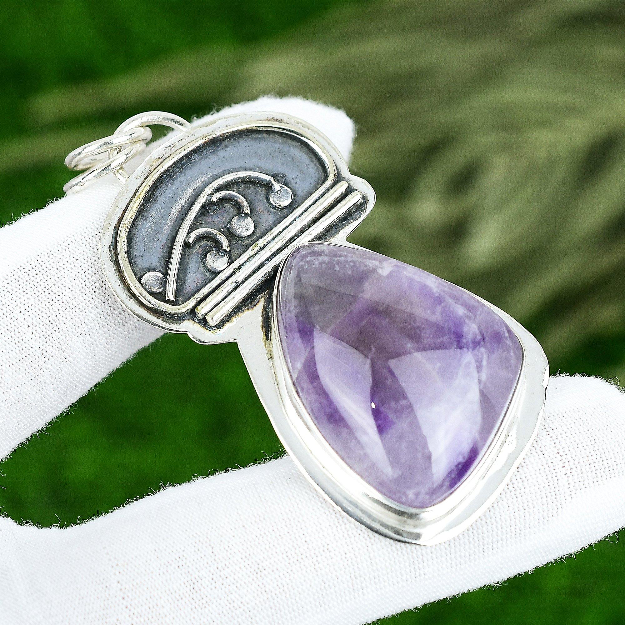 

Friendship Day Sale February Star Amethyst Gemstone 925 Silver Art Deco Pendant