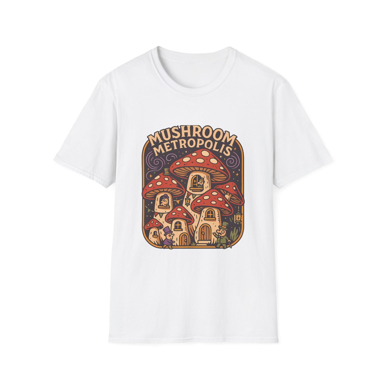 Unisex Softstyle T-Shirt Mens Womens Tees Top Mushroom City Creatures Fantasy Whimsical Art 2XL