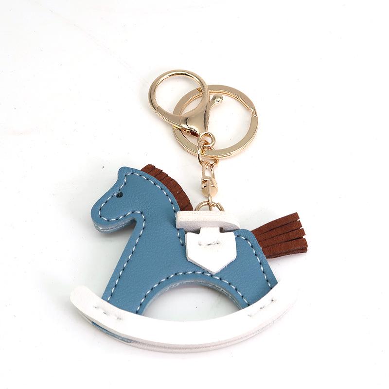 TikTok Trendy Leather Horse Keychain Pendant - Cartoon Rocking Horse Bag Charm